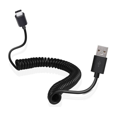 Gekrulde USB-C naar USB kabel - 1 meter - zwart