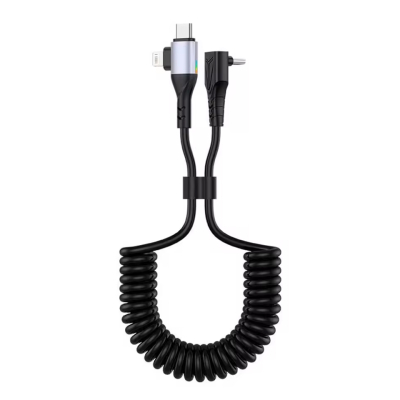 Gekrulde USB-C naar Lightning / USB-C kabel - 1.8 meter - zwart